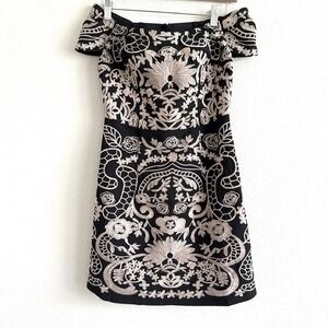 Foxiedox Betina Baroque Embroidered Mini Dress‎ Womens XS Off The Shoulder Party